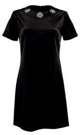 Women's Embellished Velvet Mod Shift Dress Blk Small